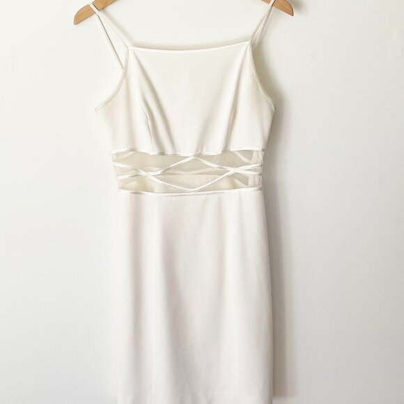 Vintage White Halter Bodycon Dress w/ Sheer Mesh - Picture 1 of 2